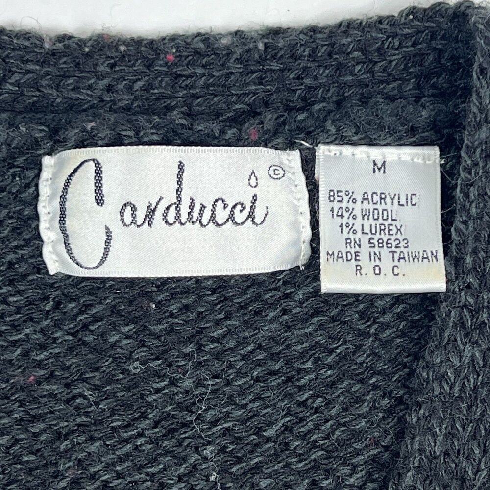 Vintage 80s Carducci Womens Wool Blend Sweater Black Gold Silver Metallic Medium - Picture 8 of 10